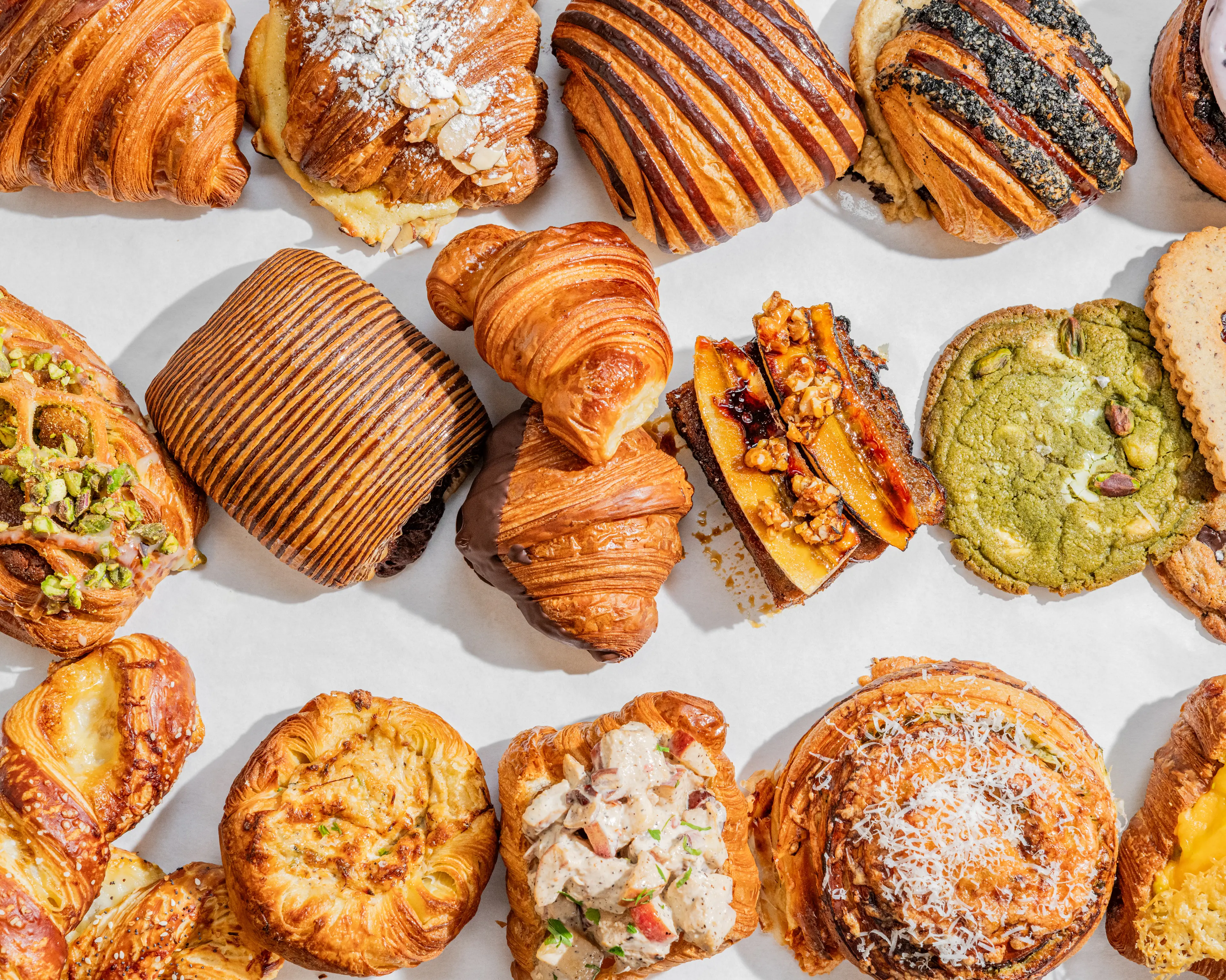 Fresh savory baked goods filled with delicious ingredients